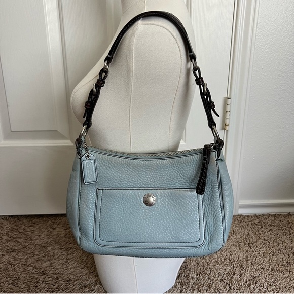 Coach Vintage y2k Chelsea 8E99 Powder Blue leather bag brown strap - Picture 4 of 15
